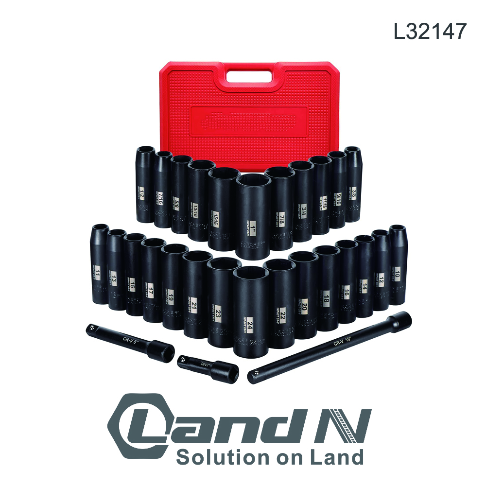 29PC 1/2-Inch Drive Impact Socket Set with 6 Point SAE/Metric L32147