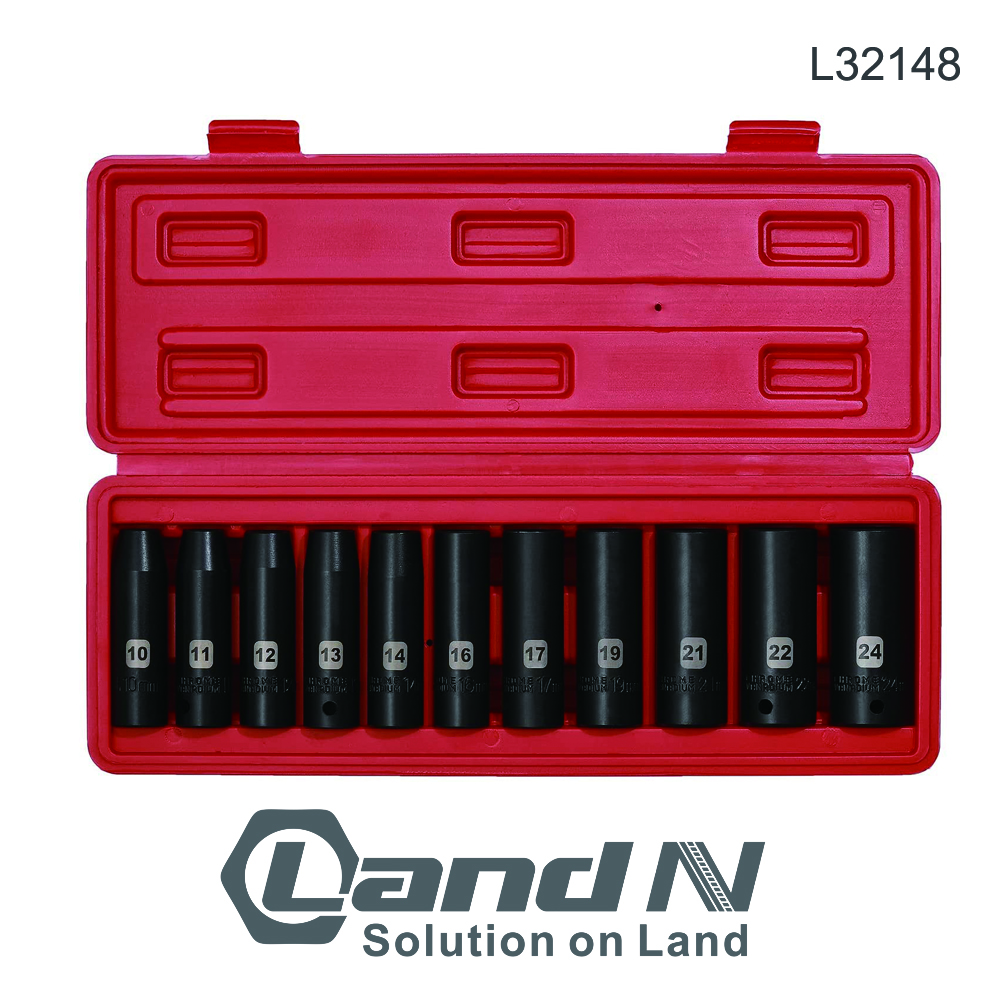 11PC 1/2 Inch Drive Deep Impact Socket Set with 6 Point Metric L32148